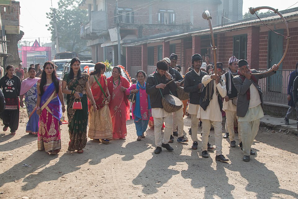 A narsinga player at a Hindu marriage ceremony in Nepal